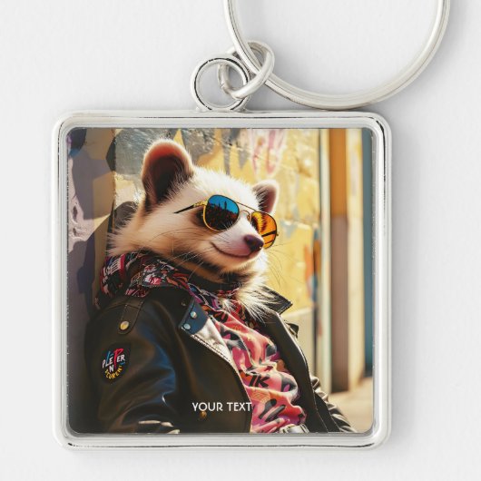 Fantasy Schattige Possum Leather Jacket Sleutelhanger (Voorkant)