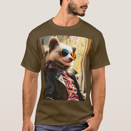 Fantasy Schattige Possum Leather Jacket T-shirt (Voorkant)