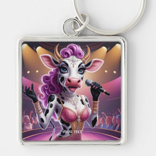 Fantasy Schattige Prachtige Koe Popstar Sleutelhanger (Voorkant)