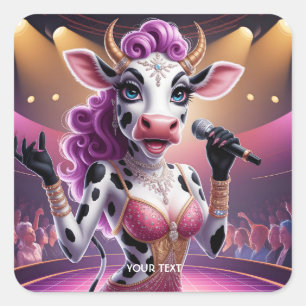 Fantasy Schattige Prachtige Koe Popstar Vierkante Sticker