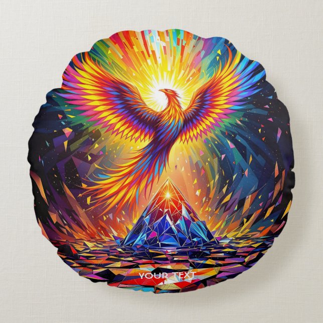 Fantasy Schattige Prism Phoenix Rising Rond Kussen (Voorkant)