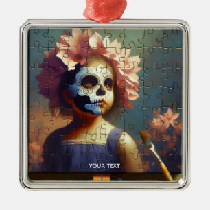 Fantasy Schattige Puzzel Meisje Bloemen Metalen Ornament
