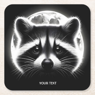 Fantasy Schattige Racoon Face Moon Kartonnen Onderzetters