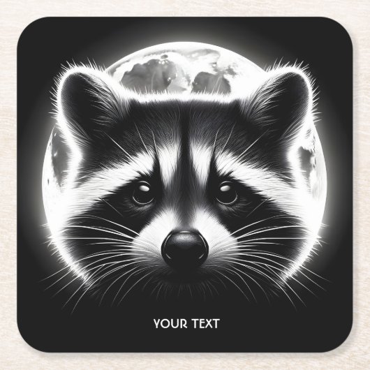 Fantasy Schattige Racoon Face Moon Kartonnen Onderzetters (Voorkant)