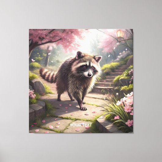 Fantasy Schattige Racoon Sakura Garden Canvas Afdruk (Voorkant)