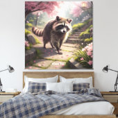 Fantasy Schattige Racoon Sakura Garden Canvas Afdruk (Insitu (Slaapkamer))