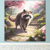 Fantasy Schattige Racoon Sakura Garden Canvas Afdruk (Insitu (Houten vloer))