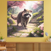 Fantasy Schattige Racoon Sakura Garden Canvas Afdruk (Insitu (Woonkamer))
