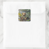 Fantasy Schattige Rain Baby Beer Vierkante Sticker (Tas)