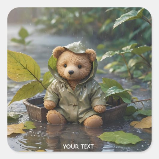 Fantasy Schattige Rain Baby Beer Vierkante Sticker (Voorkant)
