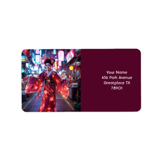 Fantasy Schattige Red Cyber Kimono Etiket (Voorkant)