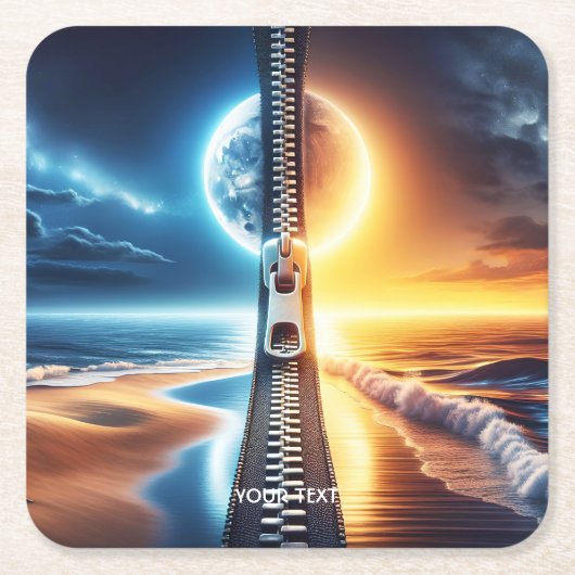 Fantasy Schattige Rits Night Day Kartonnen Onderzetters (Voorkant)