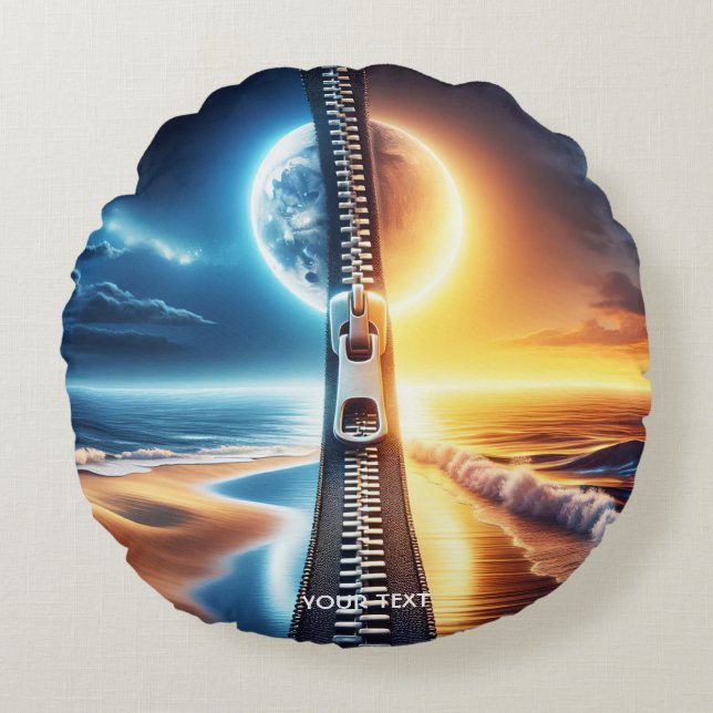 Fantasy Schattige Rits Night Day Rond Kussen (Voorkant)