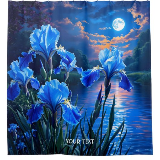 Fantasy Schattige River Blue Irises Douchegordijn (Voorkant)