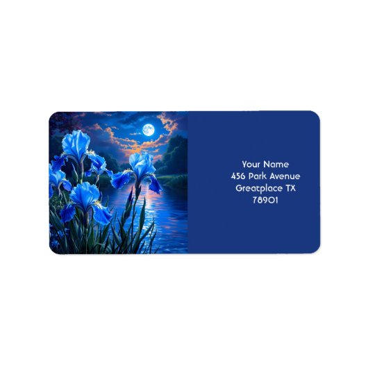 Fantasy Schattige River Blue Irises Etiket (Voorkant)