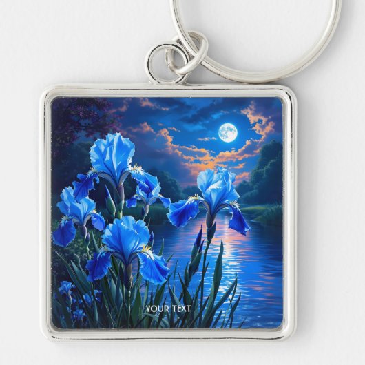 Fantasy Schattige River Blue Irises Sleutelhanger (Voorkant)