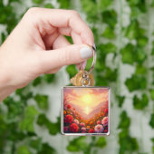 Fantasy Schattige River Flowers Sunset Sleutelhanger (Hand)