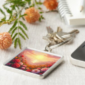 Fantasy Schattige River Flowers Sunset Sleutelhanger (Zijkant)
