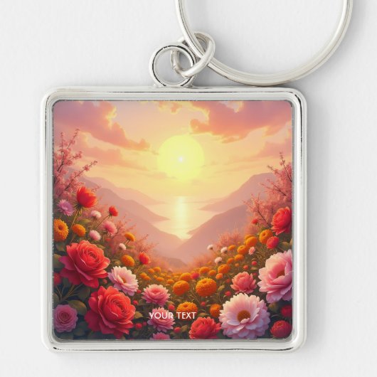 Fantasy Schattige River Flowers Sunset Sleutelhanger (Voorkant)