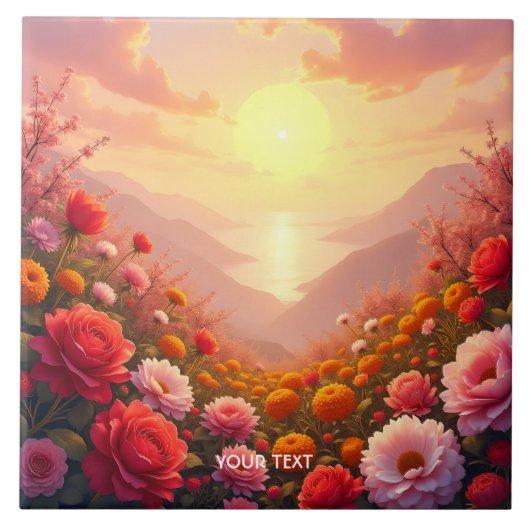 Fantasy Schattige River Flowers Sunset Tegeltje (Voorkant)