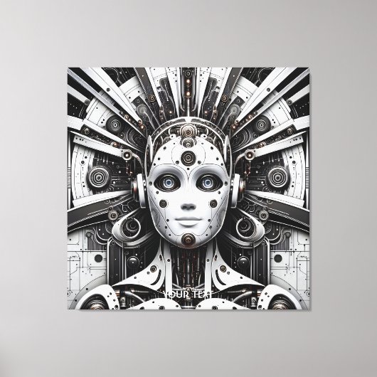 Fantasy Schattige Robot Zwart Wit Canvas Afdruk (Voorkant)