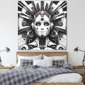 Fantasy Schattige Robot Zwart Wit Canvas Afdruk (Insitu (Slaapkamer))