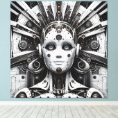 Fantasy Schattige Robot Zwart Wit Canvas Afdruk (Insitu (Houten vloer))