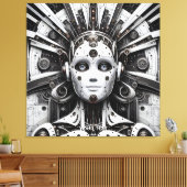 Fantasy Schattige Robot Zwart Wit Canvas Afdruk (Insitu (Woonkamer))