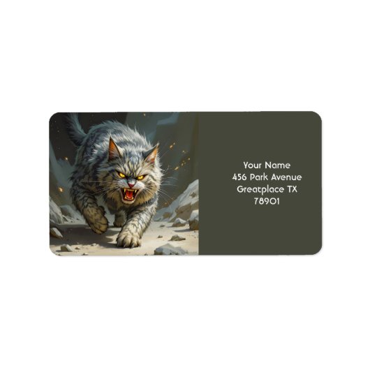 Fantasy Schattige Rocks Angry Cat Etiket (Voorkant)