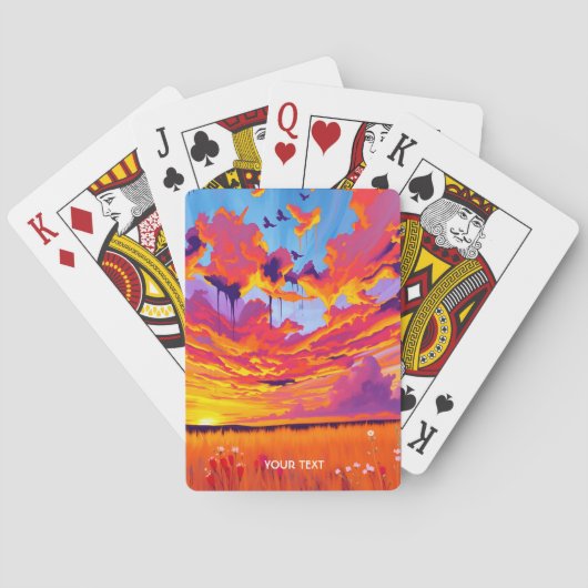 Fantasy Schattige rood Sinaasappel veld Pokerkaarten (Achterkant)