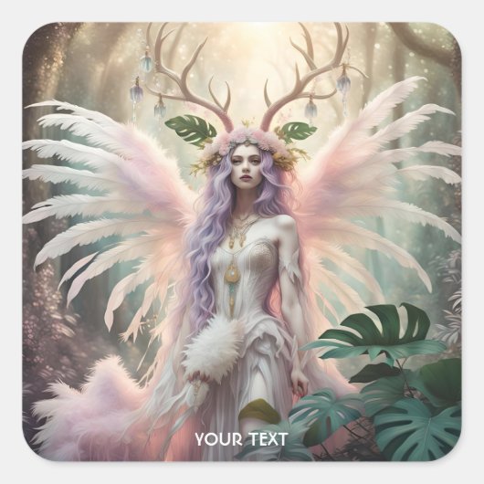 Fantasy Schattige Roze Creature Forest Vierkante Sticker (Voorkant)
