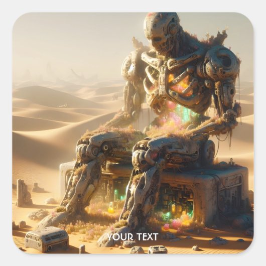 Fantasy Schattige Rusty Robot Desert Vierkante Sticker (Voorkant)