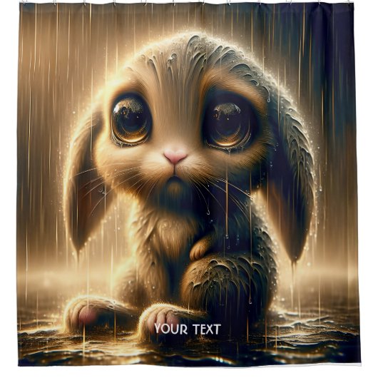 Fantasy Schattige Sad Bunny Rain Douchegordijn (Voorkant)
