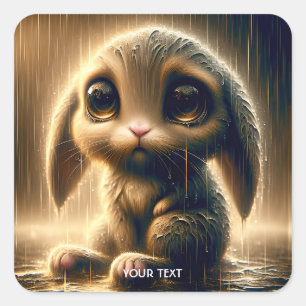 Fantasy Schattige Sad Bunny Rain Vierkante Sticker