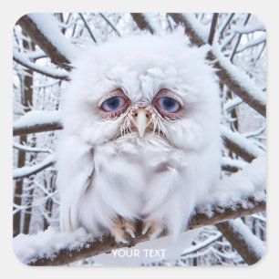 Fantasy Schattige Sad Owl Winter Vierkante Sticker