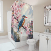 Fantasy Schattige Sakura Bird Blue Douchegordijn (In situ)