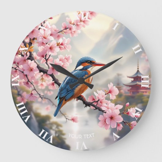 Fantasy Schattige Sakura Bird Blue Grote Klok (Voorkant)
