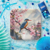 Fantasy Schattige Sakura Bird Blue Papieren Bordje (Feest)