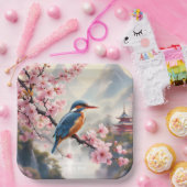 Fantasy Schattige Sakura Bird Blue Papieren Bordje (Feest)