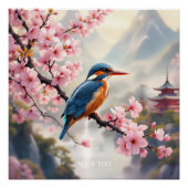 Fantasy Schattige Sakura Bird Blue Perfect Poster (Voorkant)