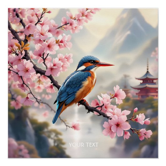 Fantasy Schattige Sakura Bird Blue Perfect Poster (Voorkant)
