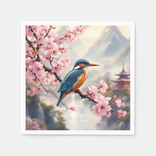 Fantasy Schattige Sakura Bird Blue Servet (Voorkant)