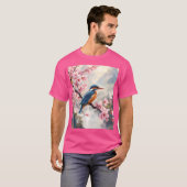 Fantasy Schattige Sakura Bird Blue T-shirt (Voorkant volledig)