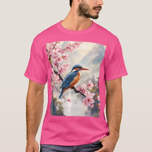 Fantasy Schattige Sakura Bird Blue T-shirt (Voorkant)