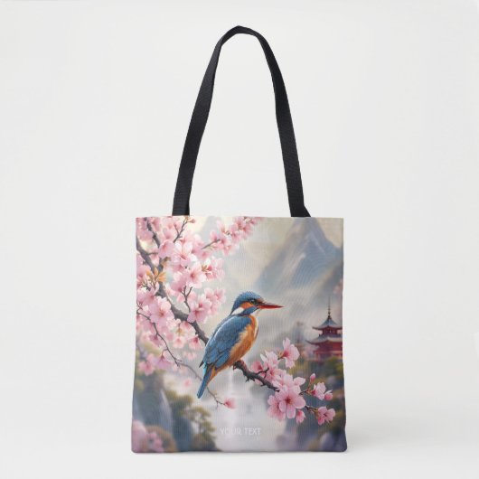Fantasy Schattige Sakura Bird Blue Tote Bag (Voorkant)