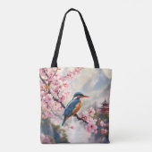 Fantasy Schattige Sakura Bird Blue Tote Bag (Achterkant)
