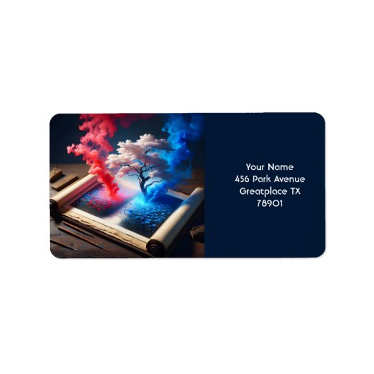 Fantasy Schattige Sakura Blauw Rood Etiket (Voorkant)