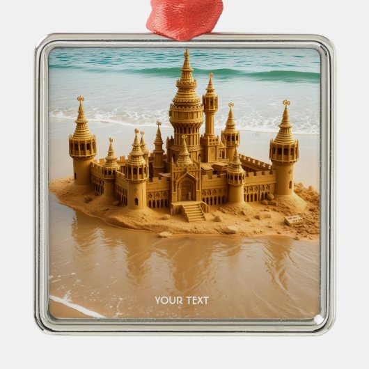 Fantasy Schattige Sand Castle Beach Metalen Ornament (Voorkant)
