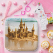 Fantasy Schattige Sand Castle Beach Papieren Bordje (Feest)