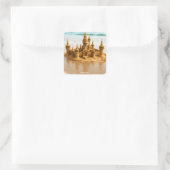 Fantasy Schattige Sand Castle Beach Vierkante Sticker (Tas)